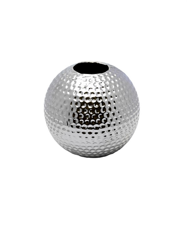 Helio Hammered Ceramic Ball Vase Silver 5.5" Diameter x 5"