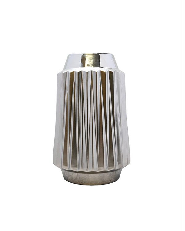 Faceted Ceramic 9" Silver Vase