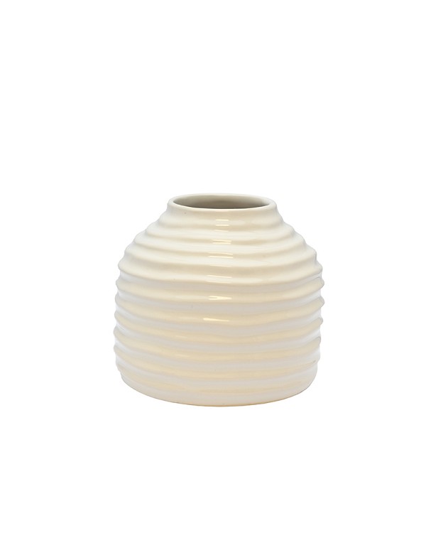 Hive White Ceramic Round Vase 4"