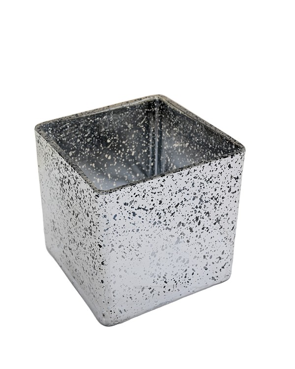 Square Glass Vase Silver/Black 4" x 4" x 4"