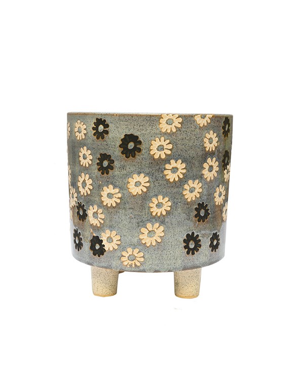 Flower Planter with Feet Blue/Grey Container 6.25"