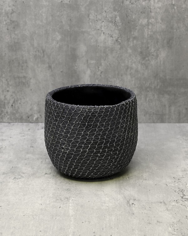 Mesh Texture Black Cement Container 7" Diameter