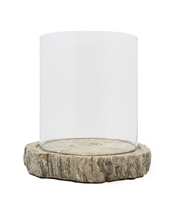 Glass Hurricane with Cement Stone 10" x 10" Grey Base with Clear Glass