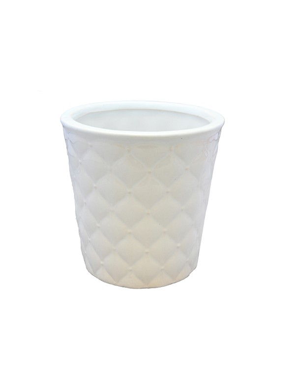 Tapered White Triangle Embossed Ceramic Container 4.75" x 4.5"
