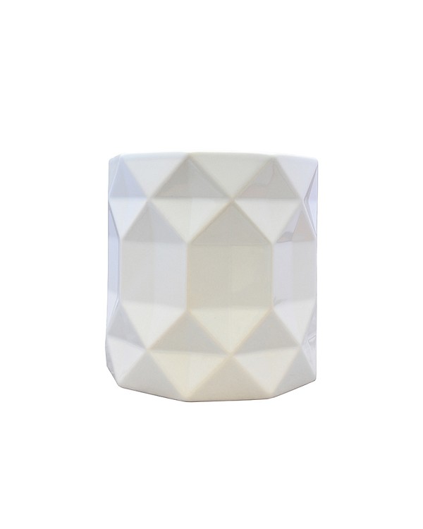 Diamond Pattern White Ceramic Container 4.5" x 4.7"