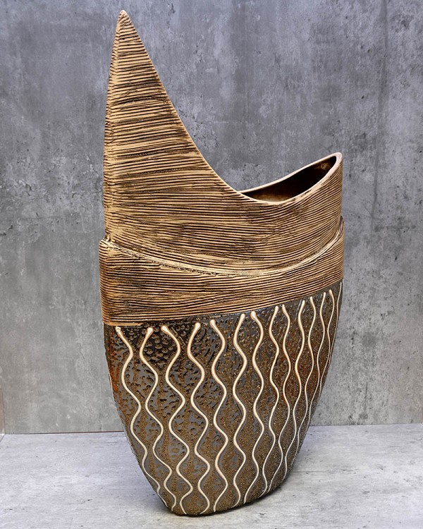 Deco Ceramic Brown/Gold Vase 17.5"