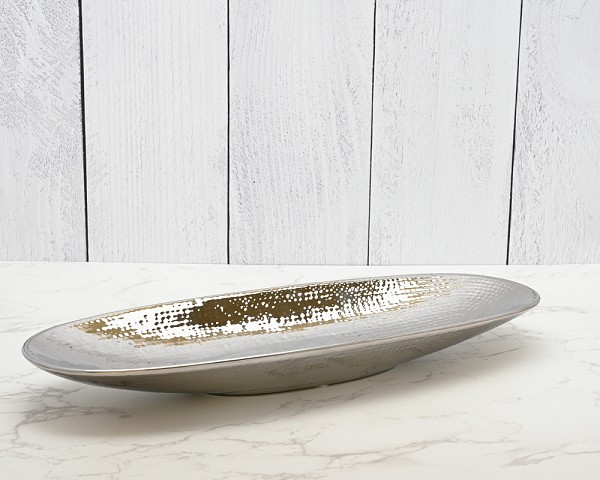 Hammered Ceramic 16" Long Platter Aluminium Finish