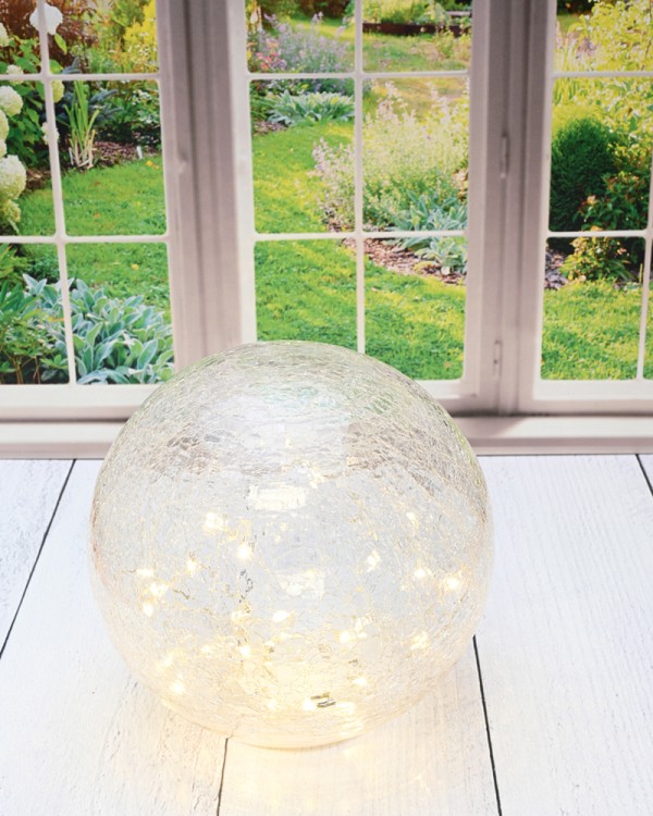 LED Crackle Glass Sphere Decor Light  6" Diameter