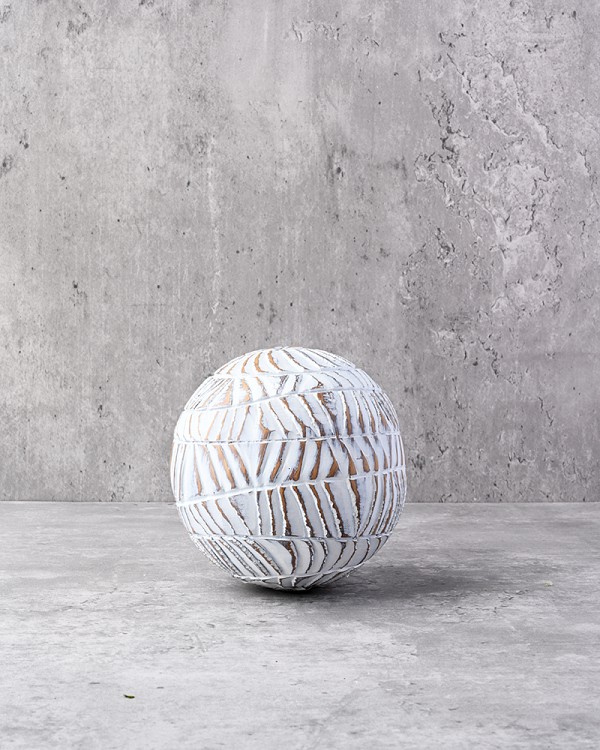 White Wash Textured Decorative Ball 4.5"D