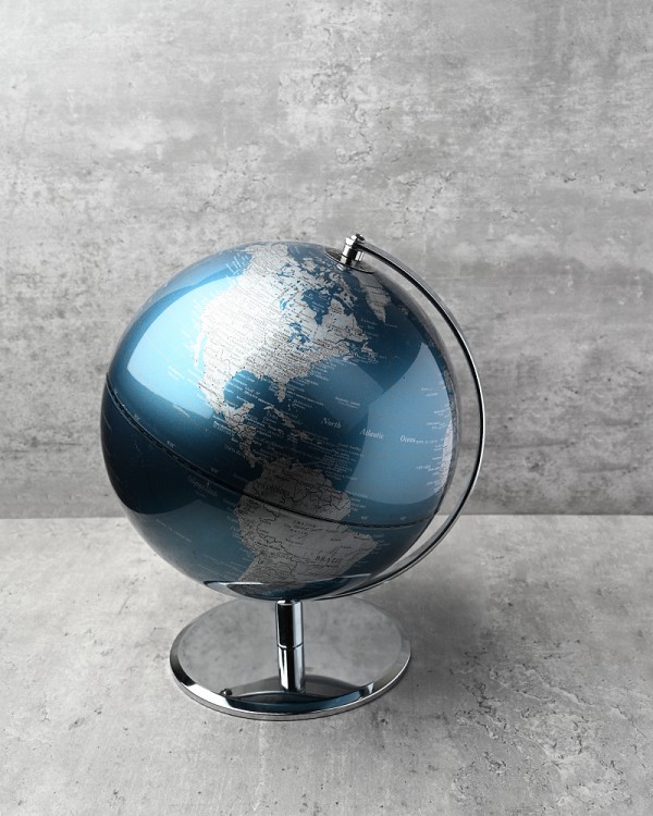 World Globe Blue Finish  9.5" Diameter x 12"