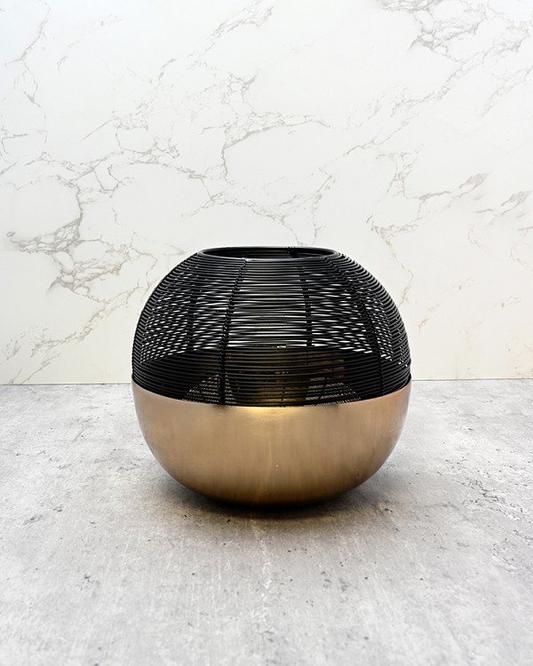 Wire Top Brushed Gold Ball Tealight  7" Diameter x 5.5"