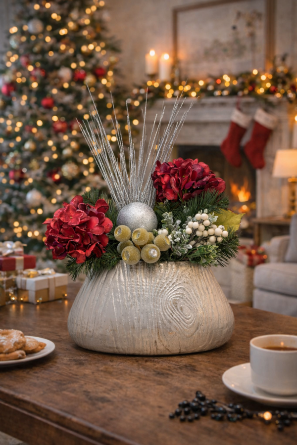 Festive holiday arrangement with cozy ambiance