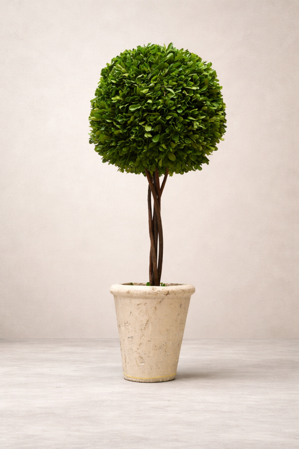 Perfectly pruned topiary in terracotta pot