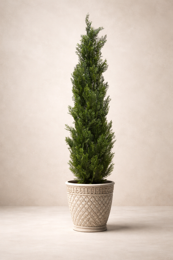 Cypress tree in elegant planter