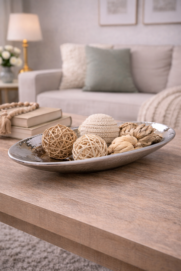 Decorative bowl with neutral accents