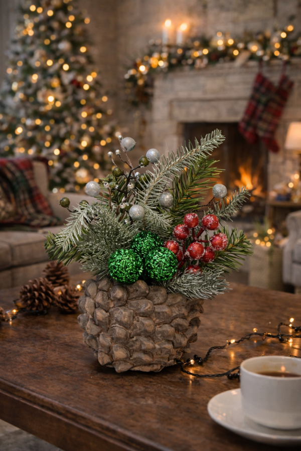 Décor de Noël sur table rustique