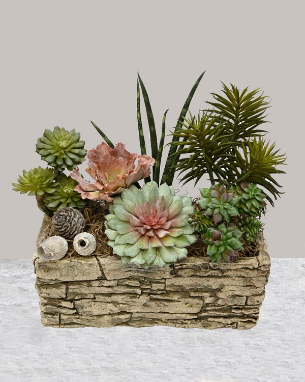 Rectangular Stone Wall Planter - Small 3"H