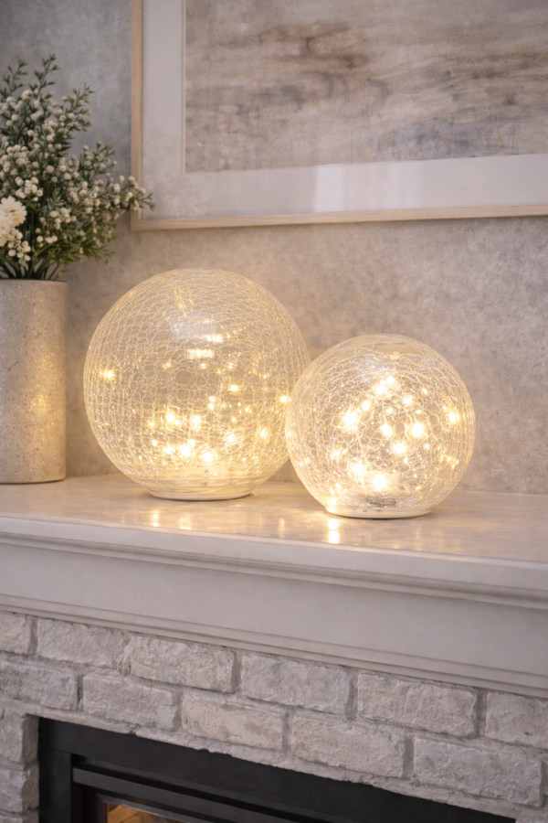 Soft glow on white mantel