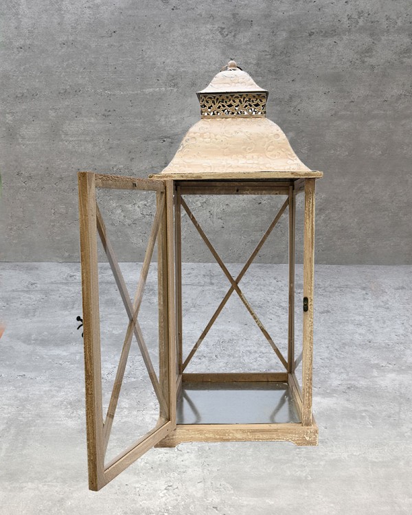 Metal Lantern Taupe 28.5" x 12"