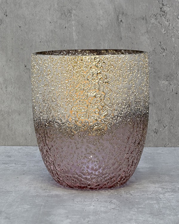 Textured Pink Metallic Lustre Glass 7"H