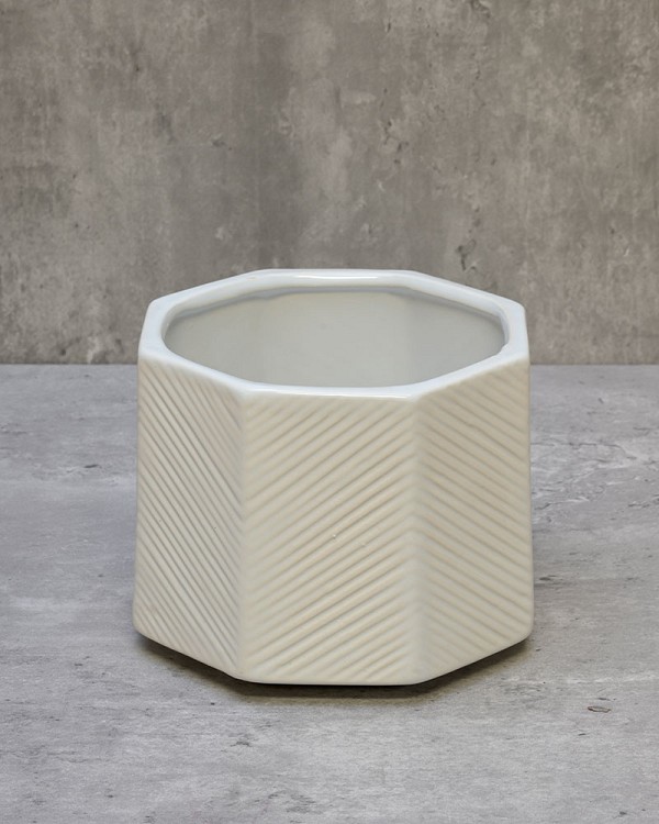 Hexagon Ceramic White Container 5.5" x 4"