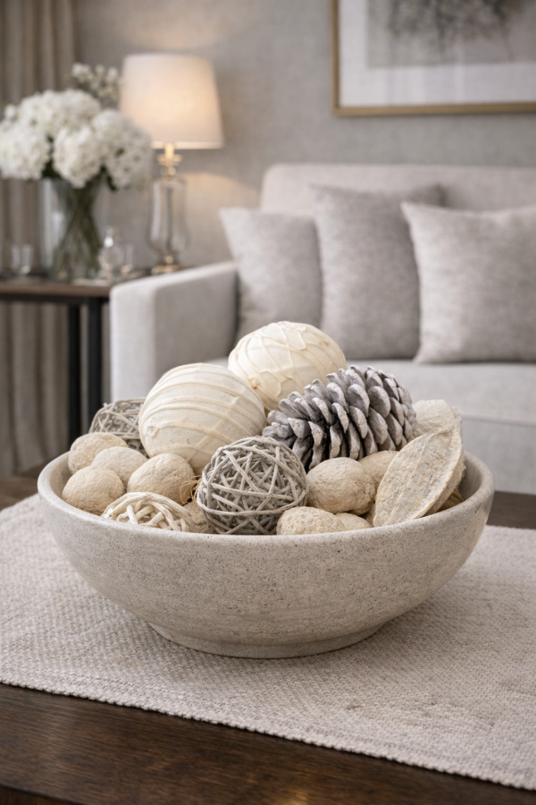 Rustic tabletop arrangement with natural elements