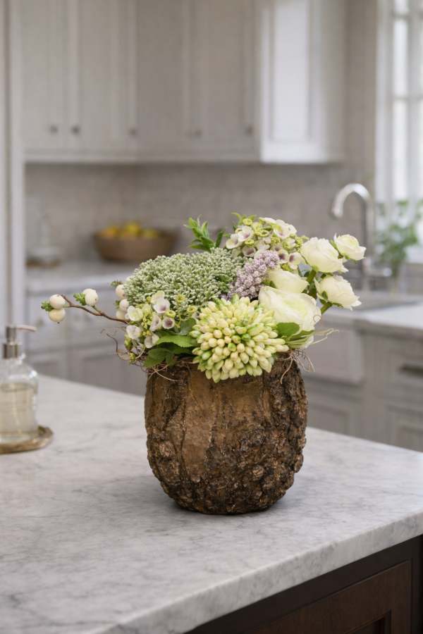 Rustic floral arrangement in kitchen setting