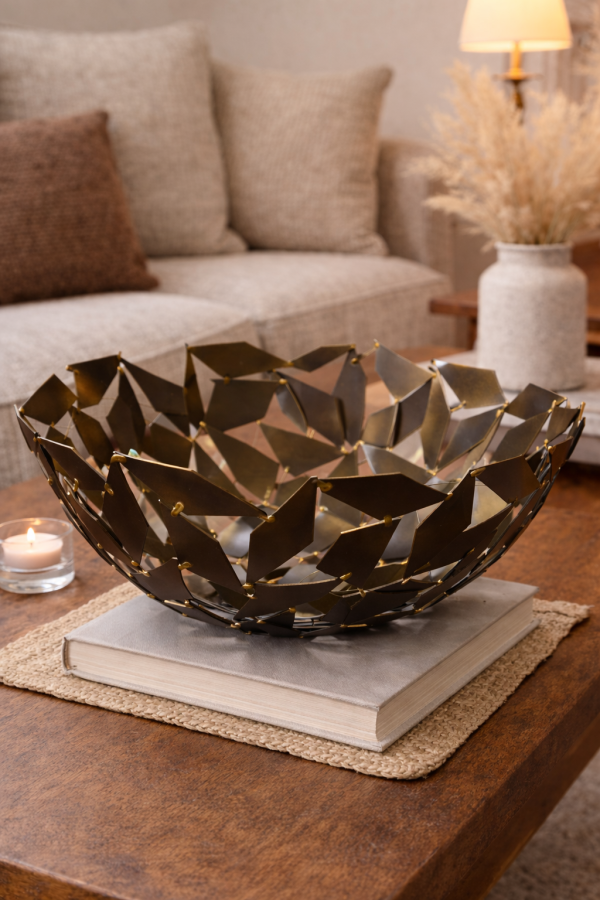 Decorative bronze bowl on table