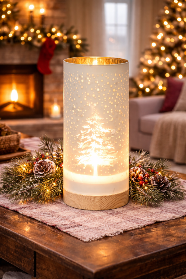 Enchanting winter lantern on festive table