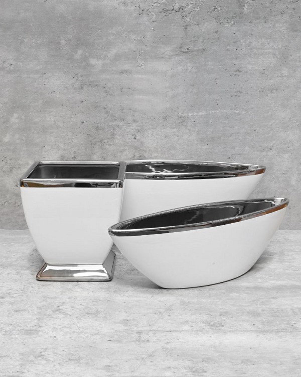 Silver Trim Elongated Bowl 15.5"L