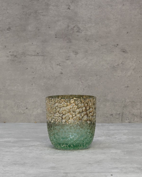 Textured Green Metallic Lustre Glass 3"H