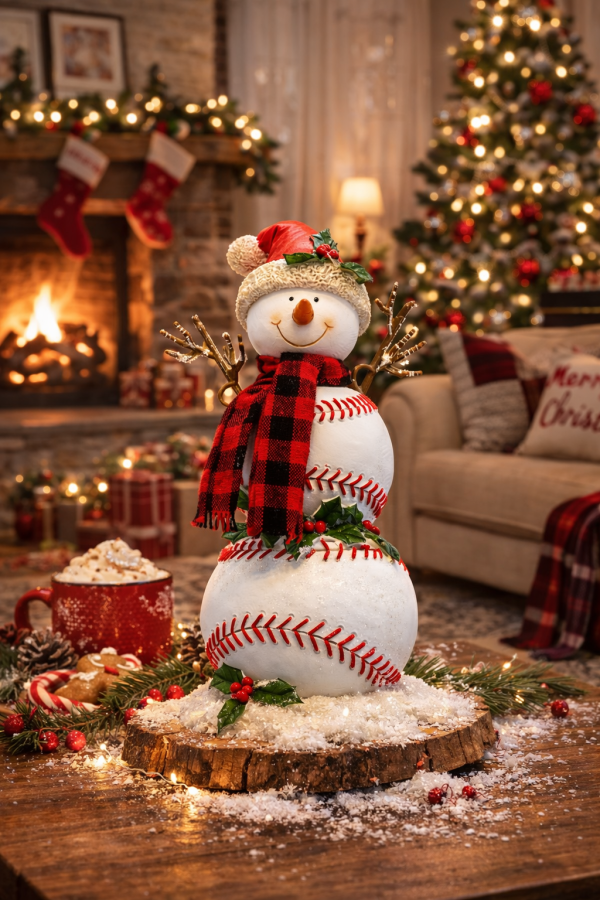 Festive Christmas corner with baseball snowman