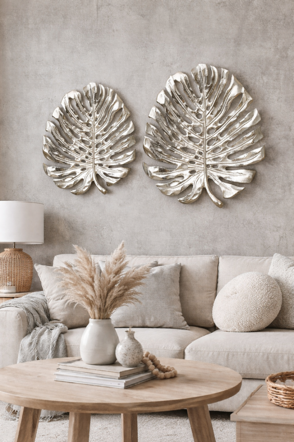 Minimalist living room with Monstera accents