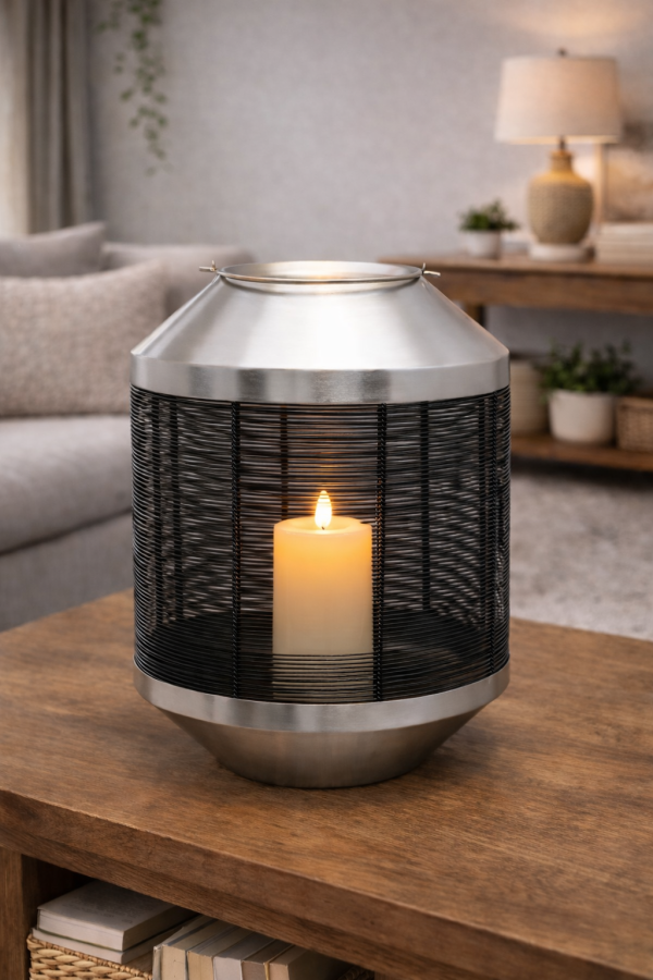 Moderne lanterne sur une table en bois