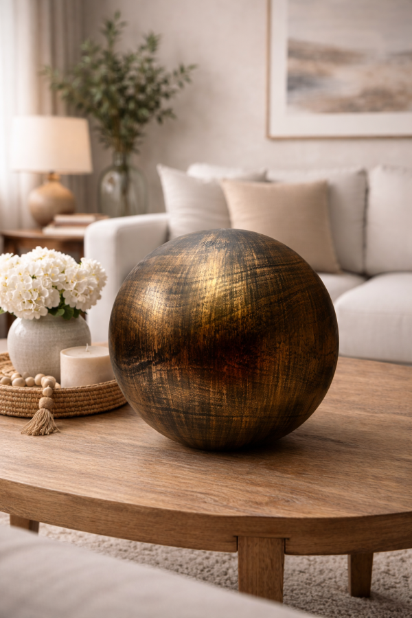Decorative sphere on wooden table