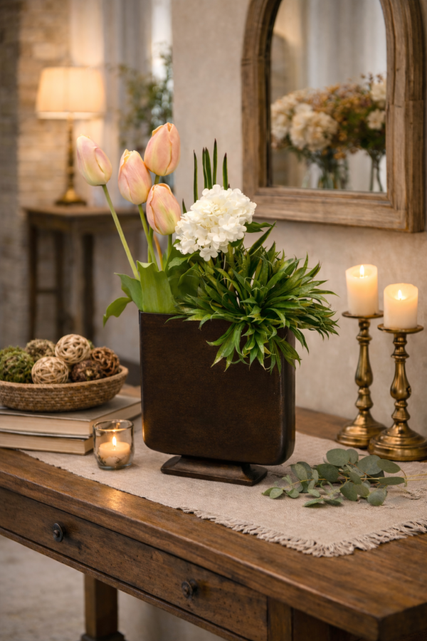 Rustic floral arrangement with warm ambiance