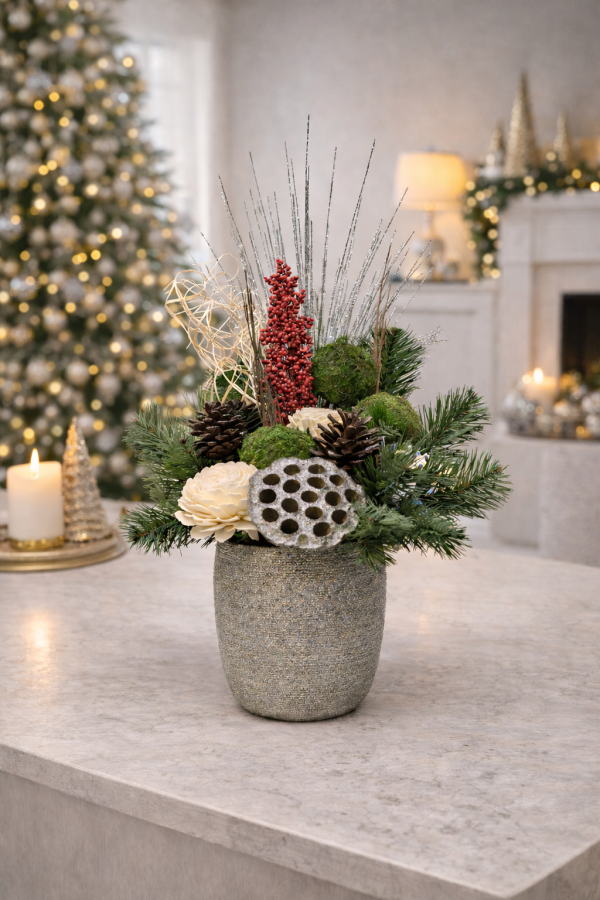 Décoration florale de Noël scintillante