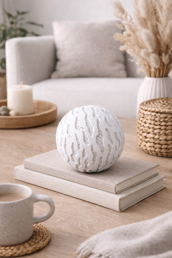Decorative sphere and earthy accents