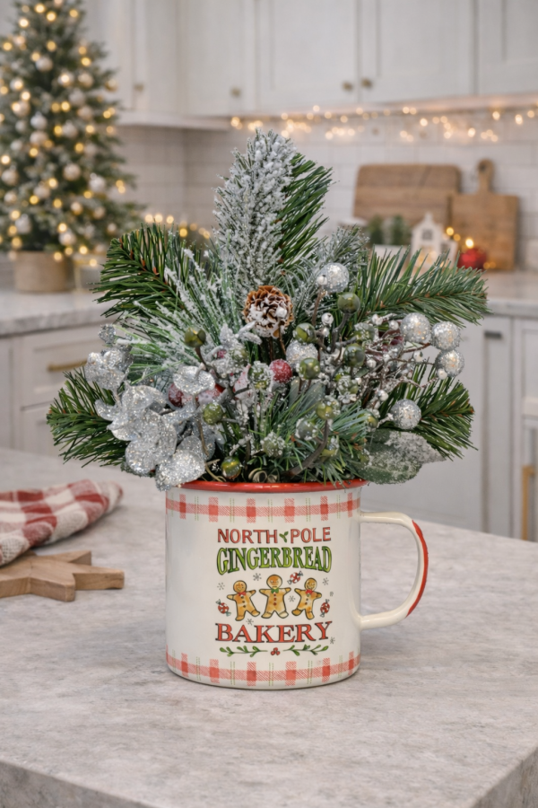 Mug with festive holiday floral arrangement