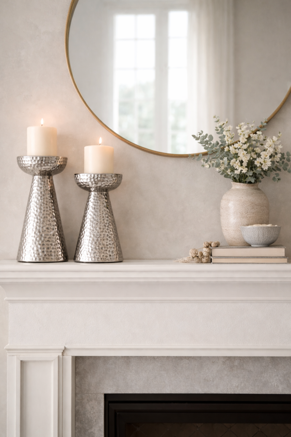 Decorative mantel with flowers and candles