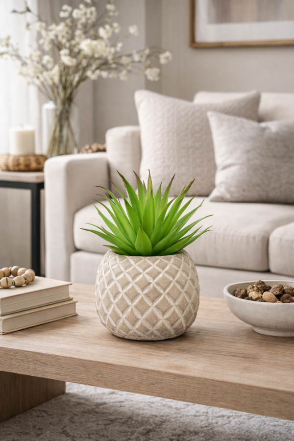 Modern living room with potted succulent
