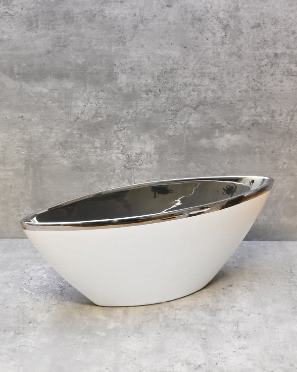 Silver Trim Elongated Bowl 15.5"L
