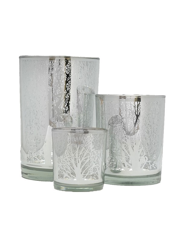 Grove Silhouette Silver Mirror Glass Hurricane Vase 4.5" x 5"