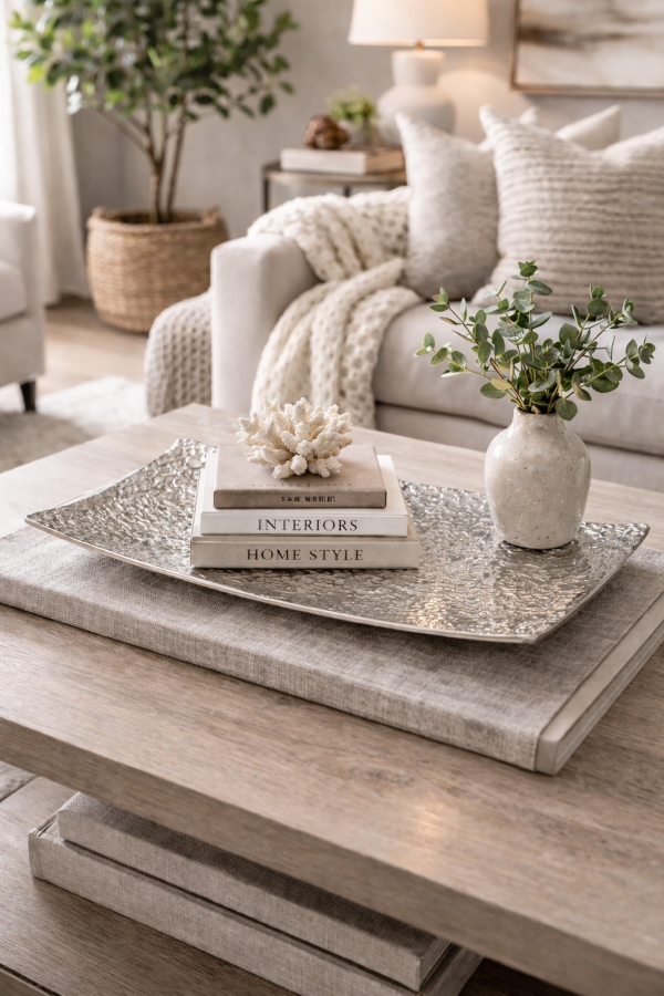 Serene living room with natural accents