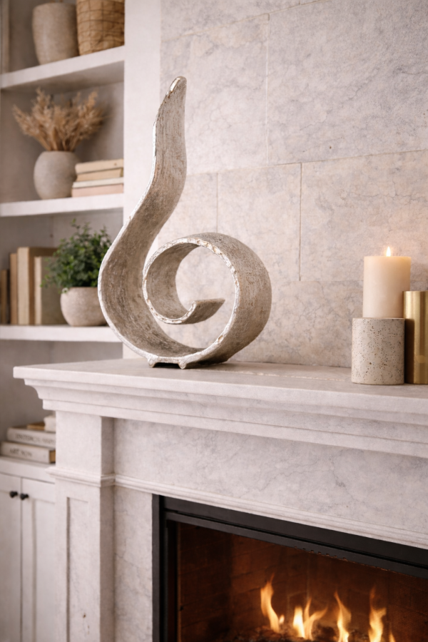 Modern fireplace with abstract decor