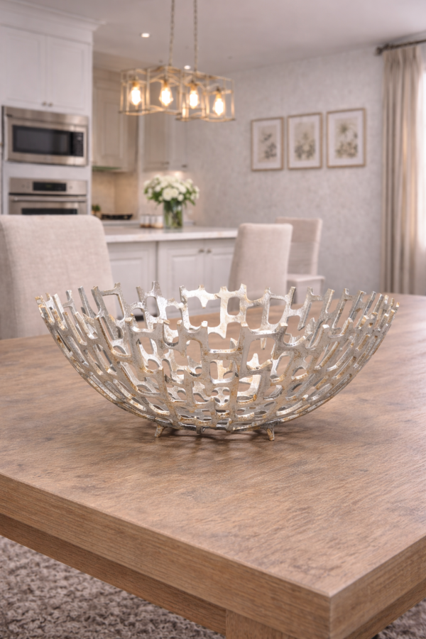 Elegant dining with silver centerpiece