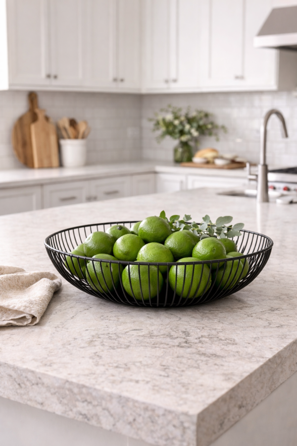 Modern kitchen with lime bowl centerpiece