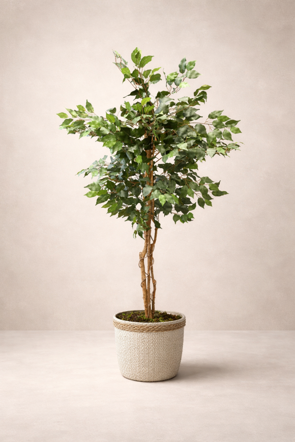 Ficus tree in textured basket planter
