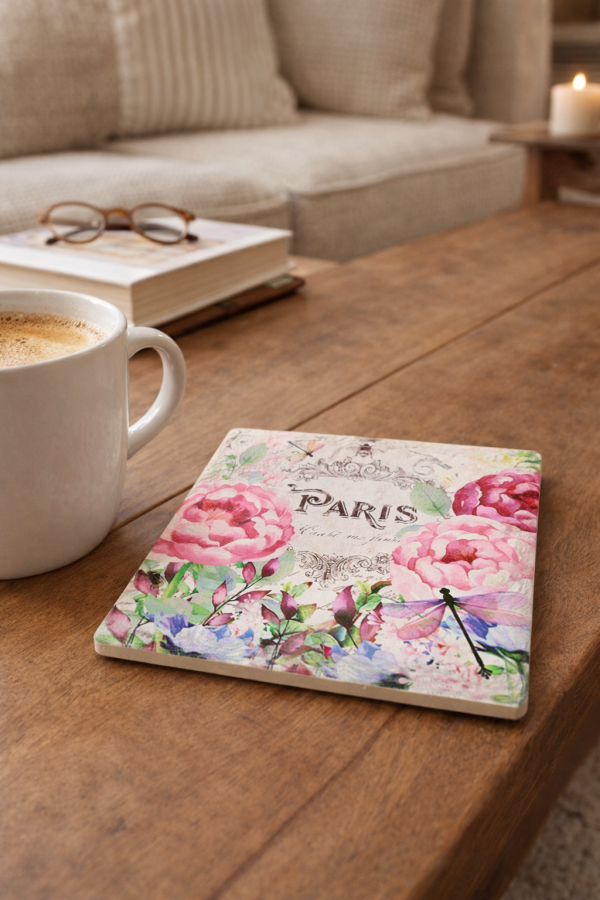 Parisian floral décor on coffee table