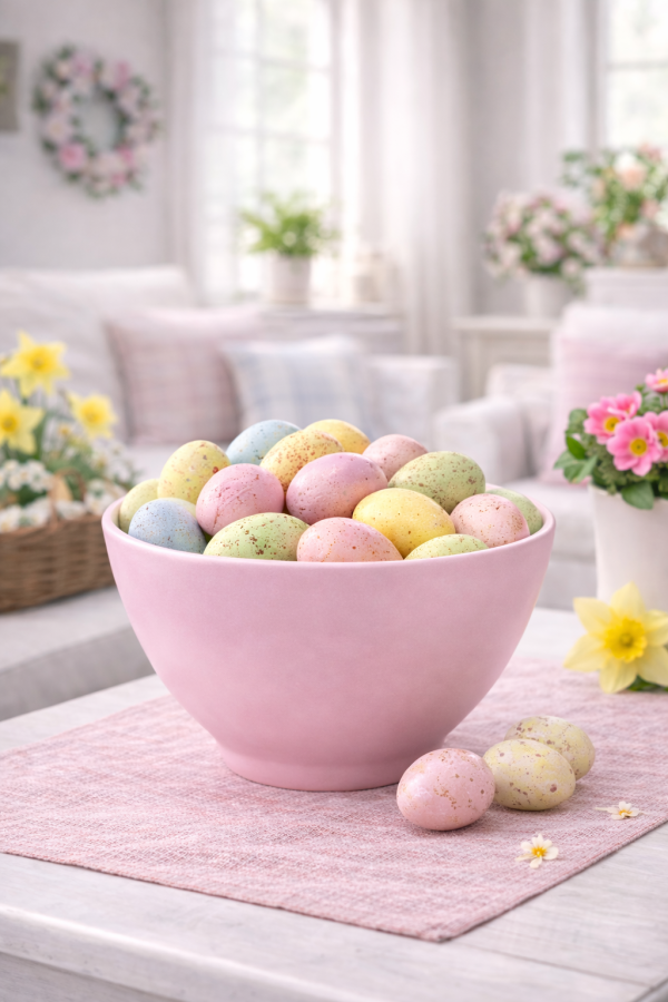 Pastel Easter eggs in a cozy setting